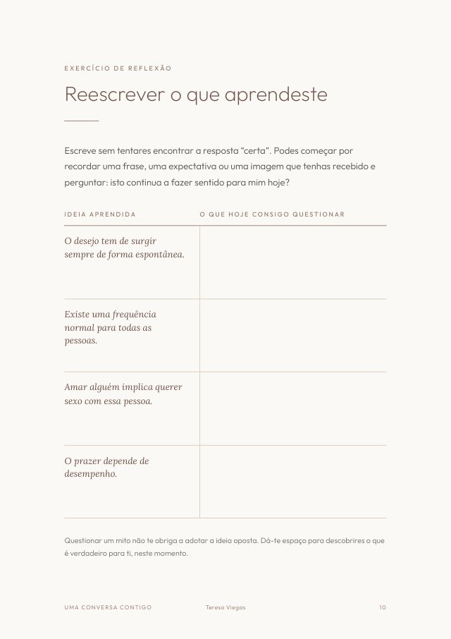 Página do exercício Reescrever o que aprendeste, com uma tabela para preencher
